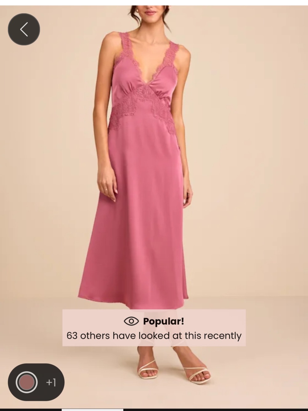 Lulu's Lace-Trim Satin Slip Dress in Dusty Rose Pink